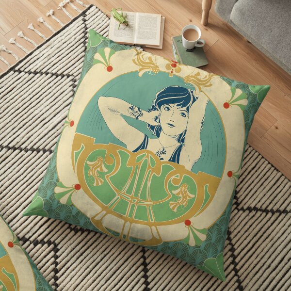 Parure Poisson bleu - Illustration Art Nouveau Coussin de sol