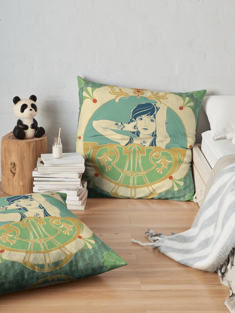 Coussin de sol ''Parure Poisson bleu - Illustration Art Nouveau' : autre vue