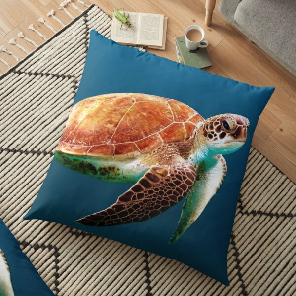 Blue ocean sea turtle - summer sea swimming turtle Floor Pillow