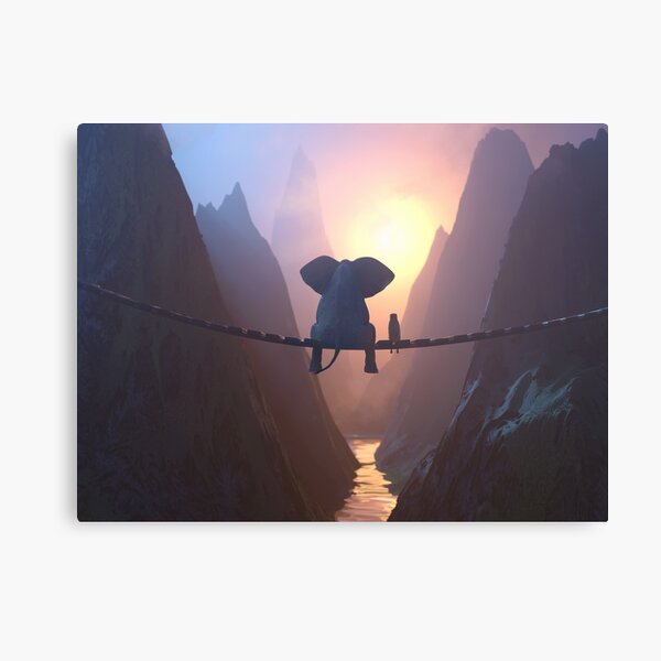 Item preview, Elephant and Dog sit on a bridge over a precipice designed and sold by Mike Kiev art.