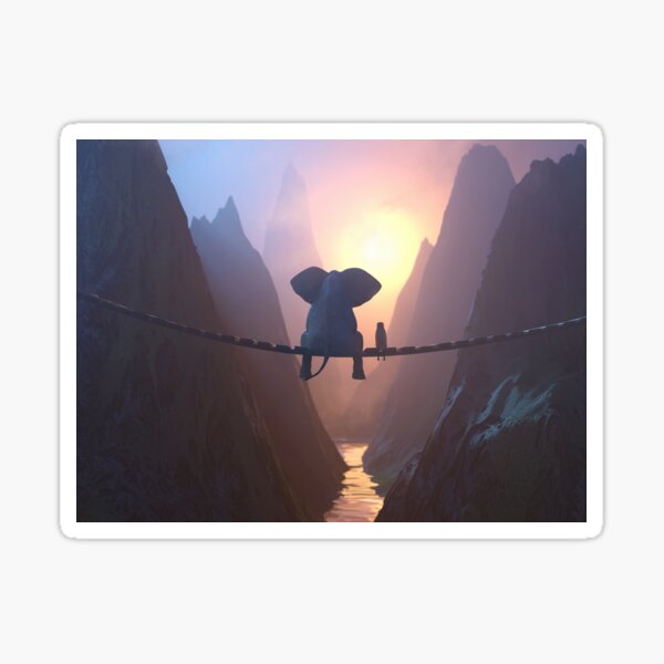 Item preview, Elephant and Dog sit on a bridge over a precipice designed and sold by Mike Kiev art.