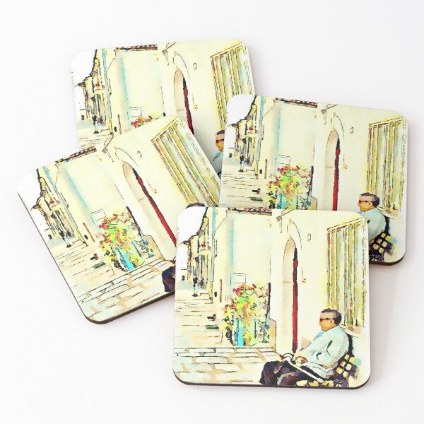 Item preview, Borrello: senior citizen sitting on a bench outside the home designed and sold by Giuseppe Cocco.