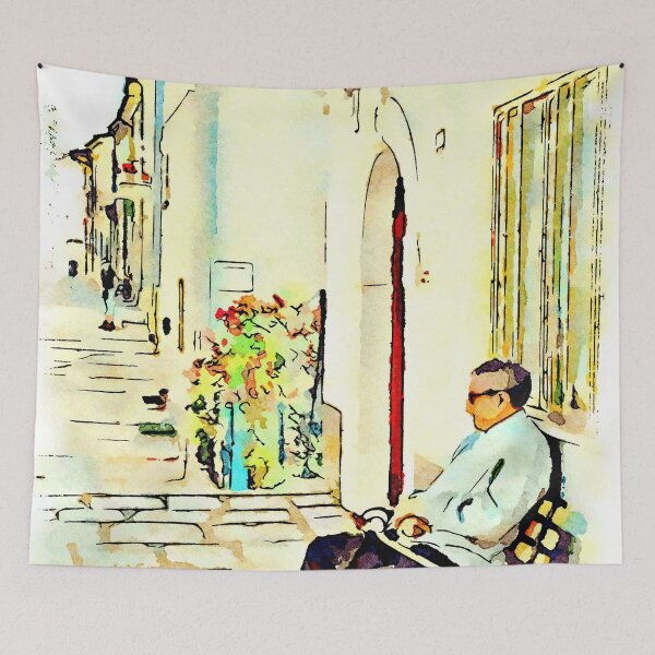Item preview, Borrello: senior citizen sitting on a bench outside the home designed and sold by Giuseppe Cocco.