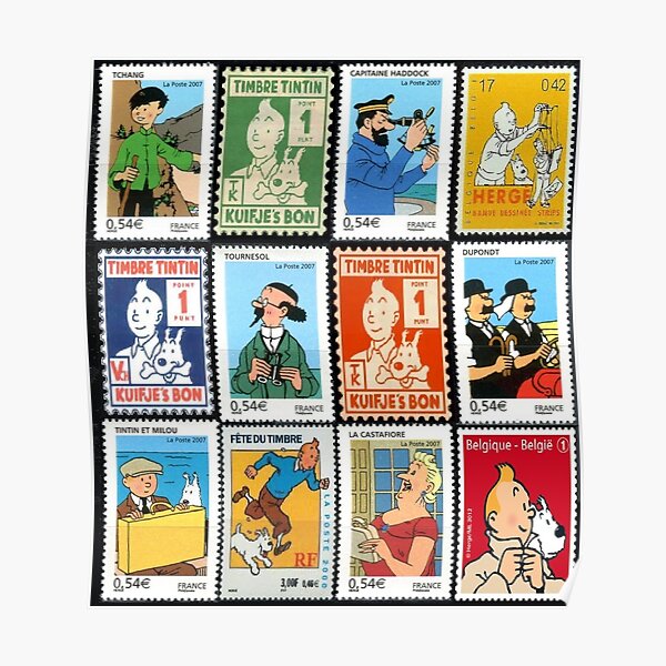 Tintin stamps collection Poster