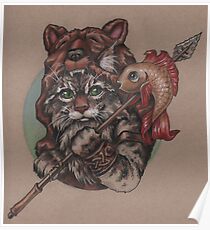 Wikinger Katzenbär (mit Fisch) Poster