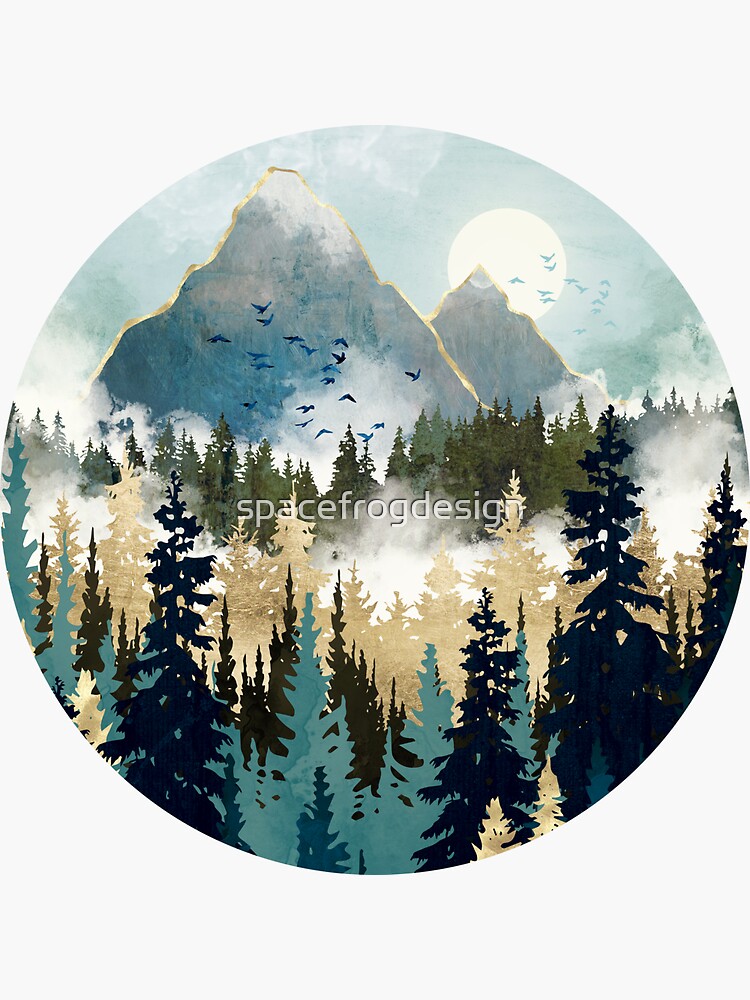 Thumbnail 3 of 3, Sticker, Misty Pines designed and sold by spacefrogdesign.