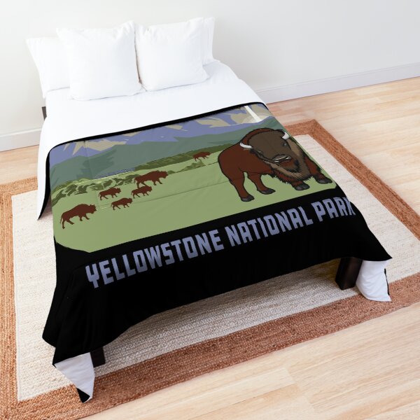 Yellowstone National Park Bison Mountain Adventure Vintage Retro Comforter