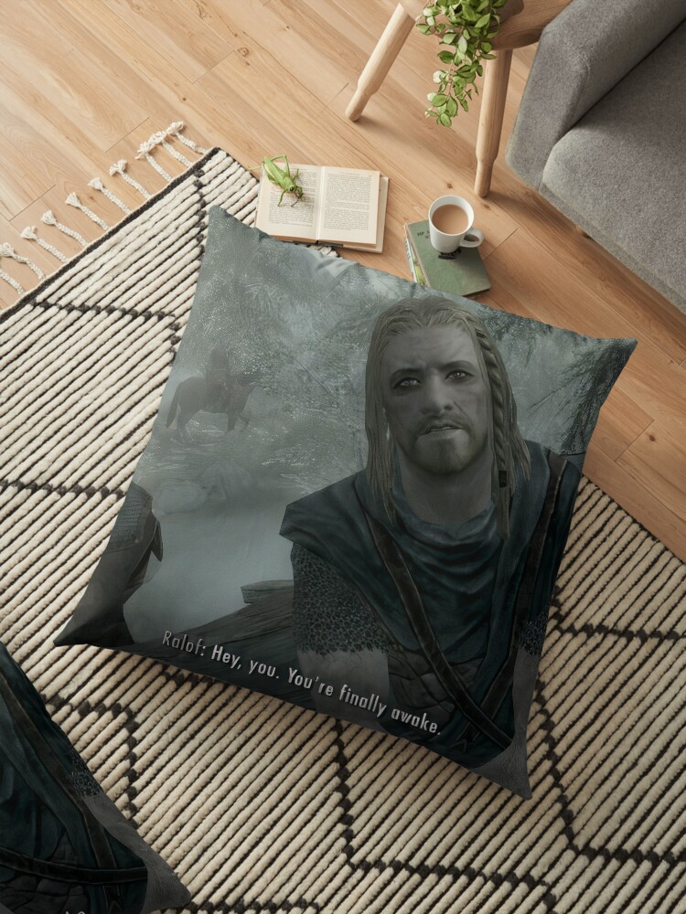 Hey You Youre Finally Awake Skyrim Meme Floor Pillow By Merch On Redbubble