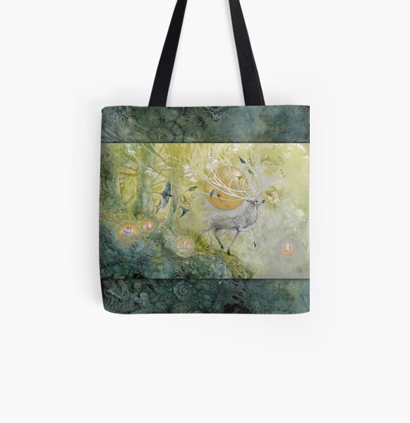 White Stag Emerald Forest All Over Print Tote Bag