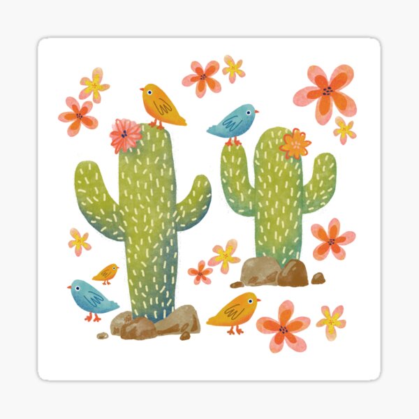 Cactus and Birds Pattern Sticker