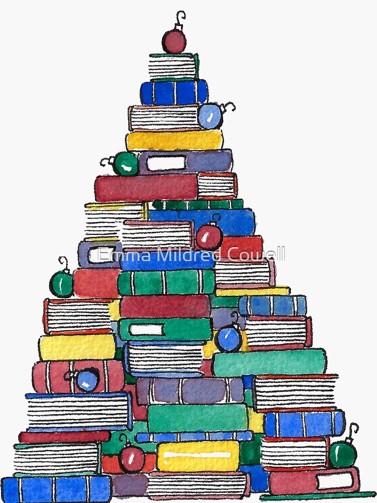 Colorful Christmas Book Tree Sticker for Sale by Emma Mildred Riggle