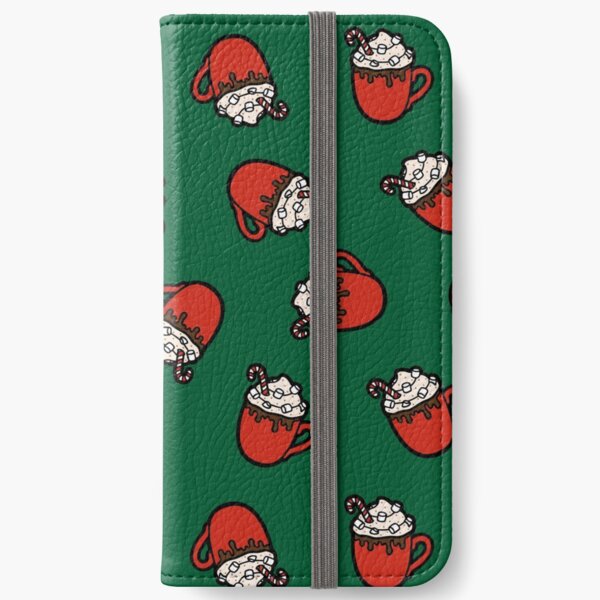 Festive Hot Cocoa Pattern in Green iPhone Wallet