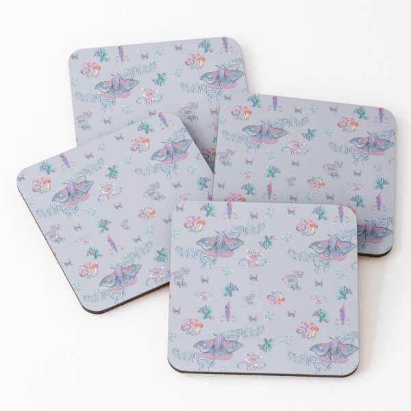 Item preview, Mystical moths and mushrooms in fairy tale grey designed and sold by heydaydesign.