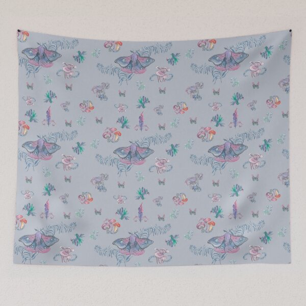 Item preview, Mystical moths and mushrooms in fairy tale grey designed and sold by heydaydesign.