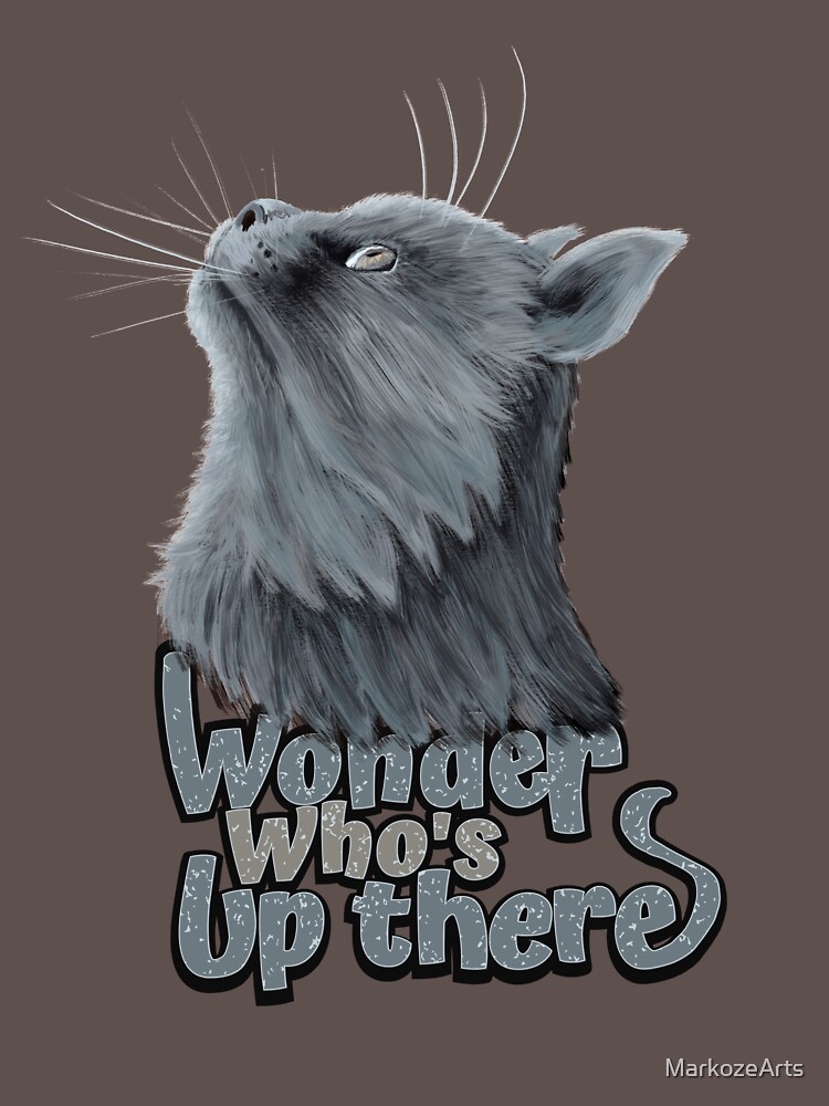 Thumbnail 5 of 5, Long Sleeve T-Shirt, Cute cat wonder who's up there designed and sold by MarkozeArts.