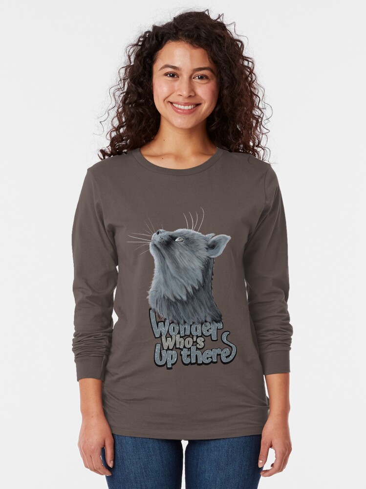 Thumbnail 2 of 5, Long Sleeve T-Shirt, Cute cat wonder who's up there designed and sold by MarkozeArts.