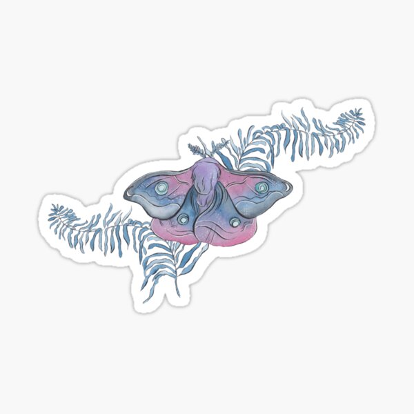 Mystical moths and mushrooms in Midnight Blue Sticker