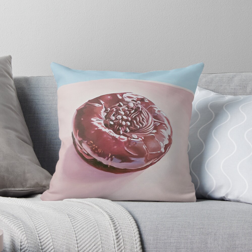 Chocolate Swirl Donut painting Throw Pillow