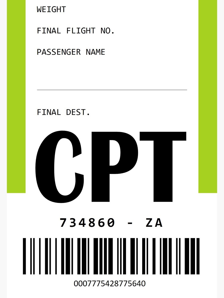 "Cape Town International Airport Luggage Tag" Sticker for Sale by BoeJ