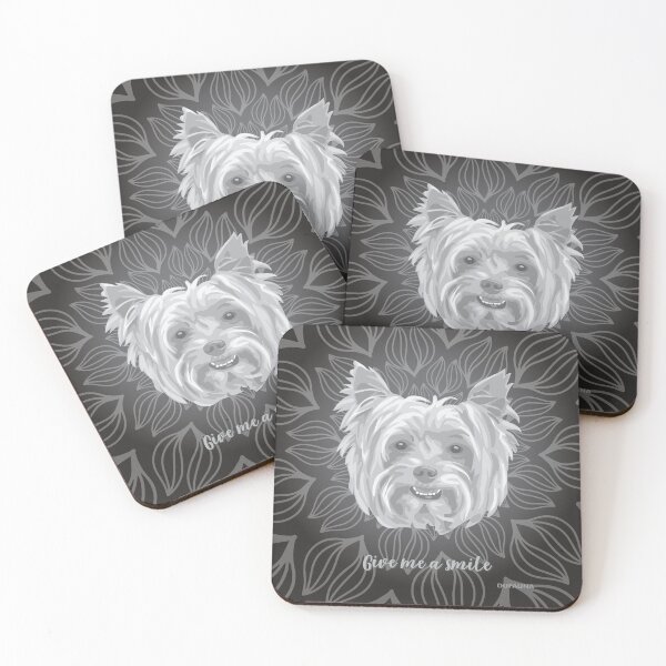 Item preview, DuFauna Yorkie Cara sonriente en blanco y negro "Dame una sonrisa" designed and sold by DuFauna.