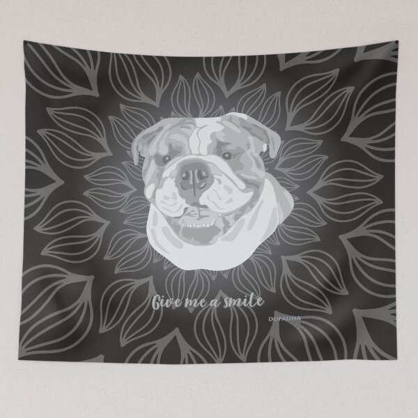 Item preview, DuFauna English Bulldog Black and White Smiling Face "Give me a smile" designed and sold by DuFauna.