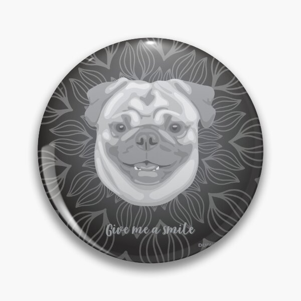 Item preview, DuFauna Pug Black and White Smiling Face "Give me a smile" designed and sold by DuFauna.