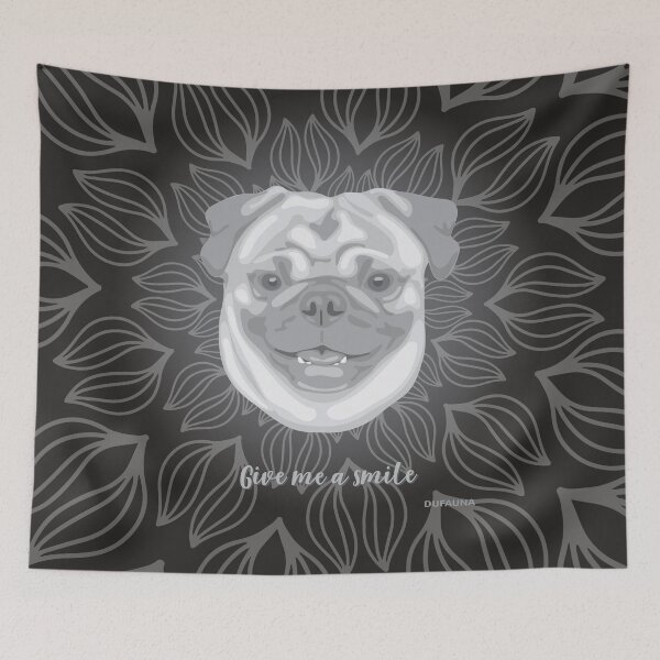 Item preview, DuFauna Pug Black and White Smiling Face "Give me a smile" designed and sold by DuFauna.