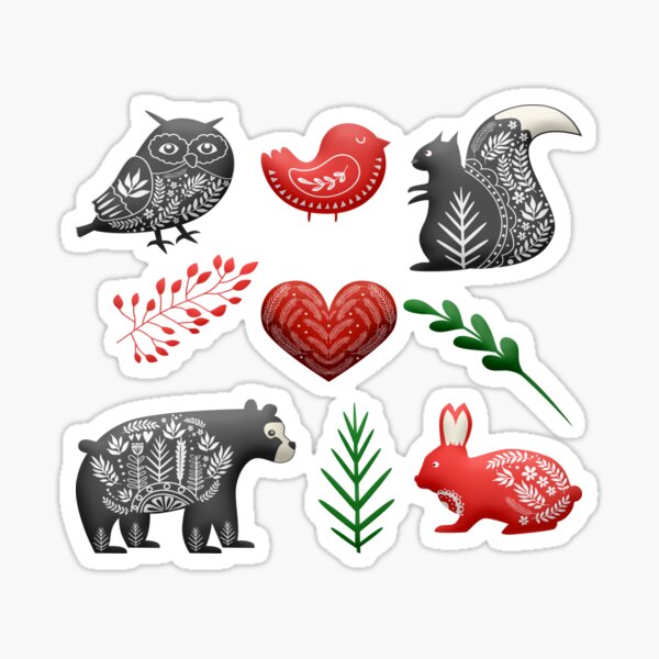 Item preview, Scandian Animals in Gray, Red and Green designed and sold by AlteredAtelier.