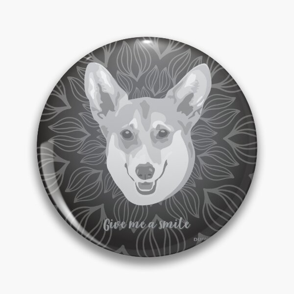 Item preview, DuFauna Corgi Black and White Smiling Face "Give me a smile" designed and sold by DuFauna.