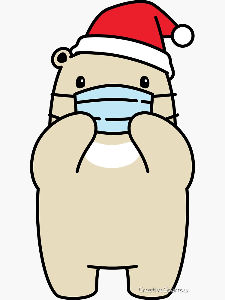 Christmas Bear Putting A Mask On Sticker For Sale By Creativesparrow Redbubble 