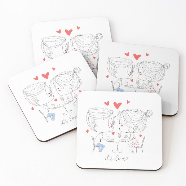 Item preview, Couple at Cafe Table with quote "It's Love" designed and sold by PeppermintCreek.