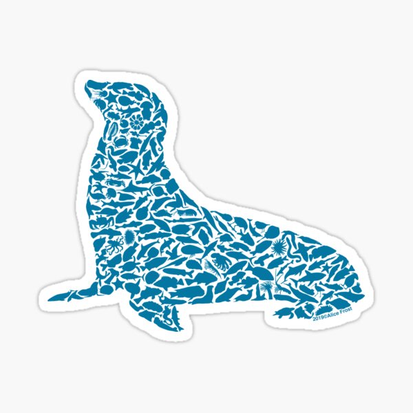Sea Lion Silhouette Art made from Animals and Birds Sticker