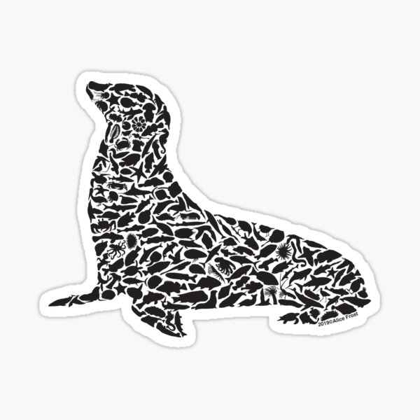 Sea Lion Silhouette Art made from Ocean Life Sticker