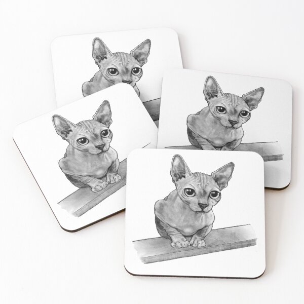 Item preview, Hairless Cat Big Eyes Pencil Art Illustration designed and sold by JoyfulWhimsy.