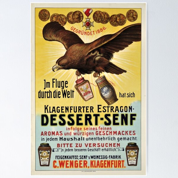 Item preview, retro klagenfurter estragon dessert senf im fluge durch die welt designed and sold by CorasPosters.