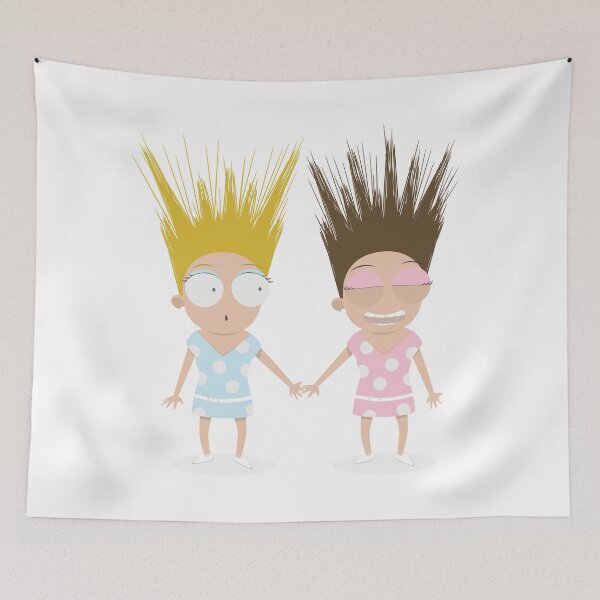 Item preview, Papercraft style artwork of little girls holding hands with static hair designed and sold by chattleyworks.