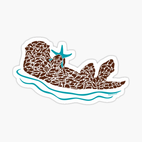 Sea Otter Silhouette Art made from Ocean Creatures Sticker