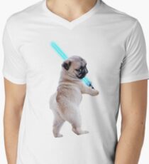 Pug with Lightsaber Men's V-Neck T-Shirt