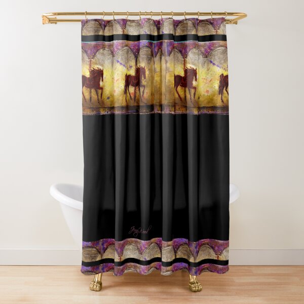 Horse carousel lino cut print Shower Curtain