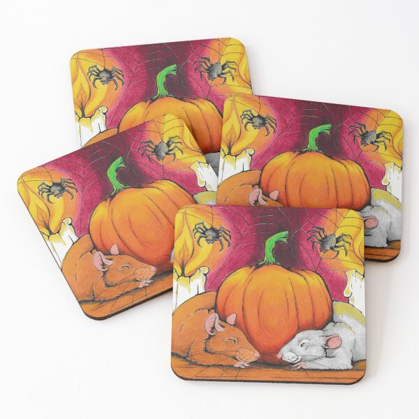 Item preview, Sleeping Fancy Rats with Pumpkin Halloween Illustration designed and sold by Philosophyfox.