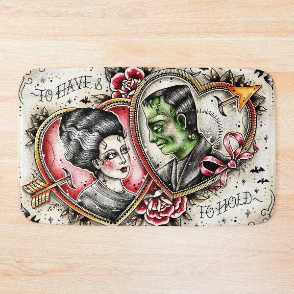 Item preview, To Have and To Hold Frankenstein's Creation and Bride Vintage Style Romance Cute Traditional Tattoo Flash designed and sold by Ella Mobbs.