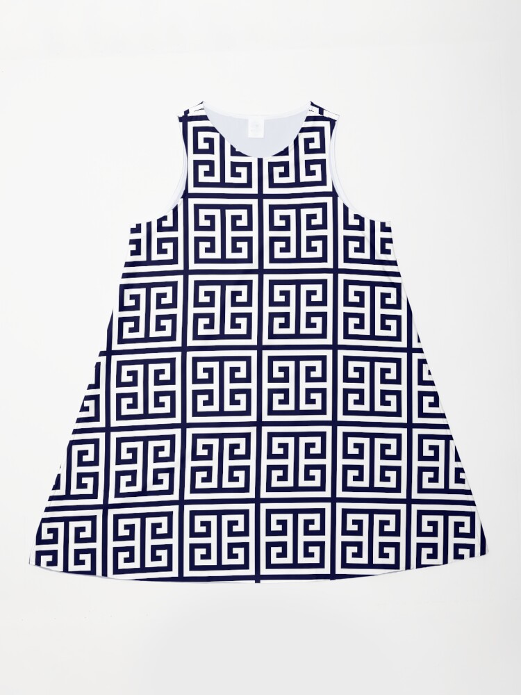 Greek Key Navy Blue And White Pattern Greek A-Line Dress