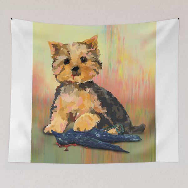 Item preview, Yorkie with dead crow, raven designed and sold by Jaime Brash.