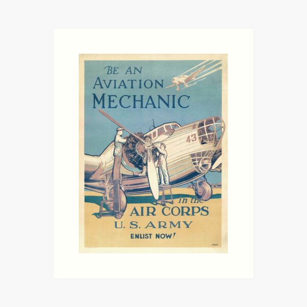 Vista previa del artículo con la obra «Cartel vintage de Amy de EE. UU. - "Sé un mecánico de aviación - en el cuerpo aéreo"», diseñado y vendido por Gin  Neko.