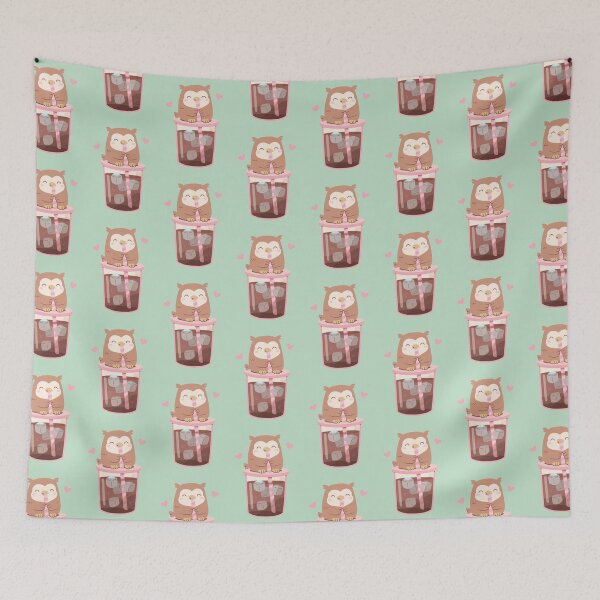 Item preview, Cute Little Owl Enjoying Iced Coffee designed and sold by rustydoodle.