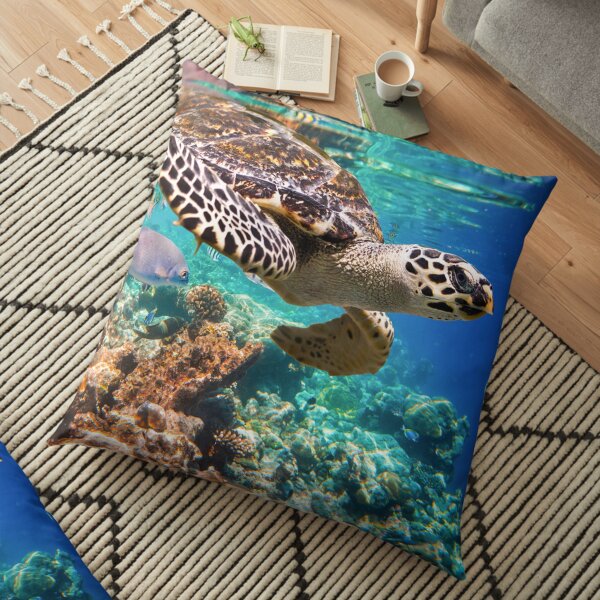 Blue ocean sea turtle - summer sea swimming turtle Floor Pillow