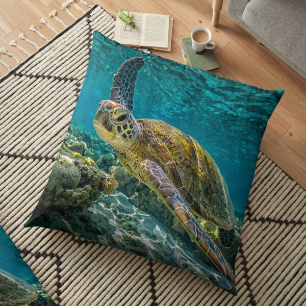 Blue ocean sea turtle - summer sea swimming turtle Floor Pillow