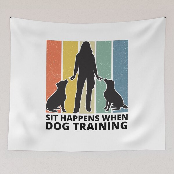 Item preview,  Dogtraining / Dog coach / Female dog trainer with two dogs silhouette / sit happens when dog training designed and sold by portrait4you.