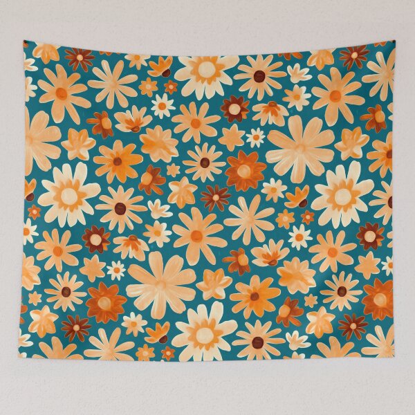 Item preview, Boho Daisy Meadow on Teal designed and sold by TigaTiga.