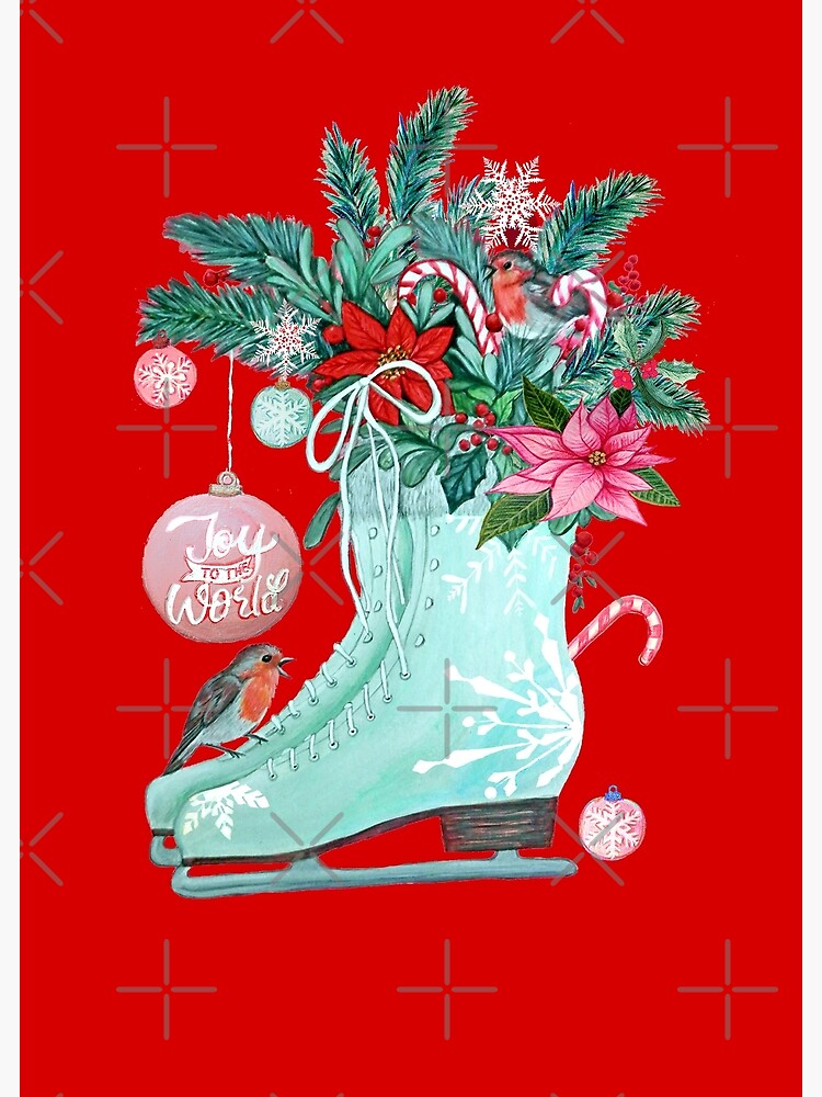 Robin and ice skates with candy canes, poinsettia and robins by MagentaRose